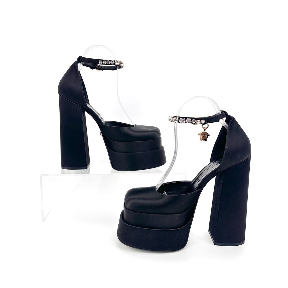 NIB Versace Aevitas Platform Pumps EU 37 US 7 Black Satin Crystal $1,575 - Picture 9 of 14